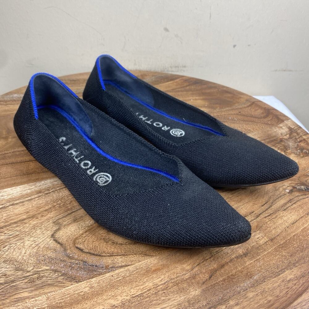 Rothys The Point Womens Black And Blue Size 7.5 Slip On Fabric Knit Ballet Flats